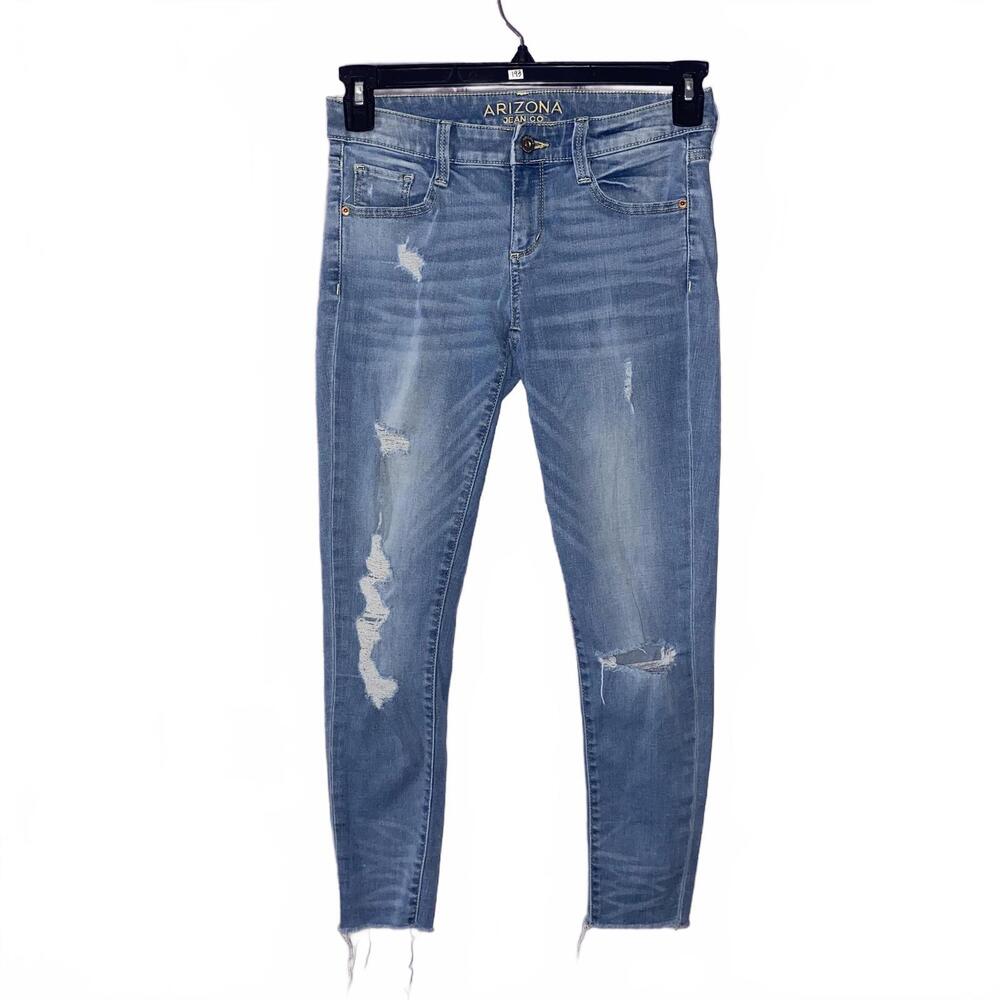 Arizona Distressed Skinny Jeans Size 1 Y2K Light Wash Raw Hem Low Rise Aesthetic